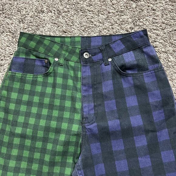 Ragged Jeans Plaid Pants Two Tone Punk Rock Emo 90s y2k 26x30 Green Purple - Picture 2 of 11